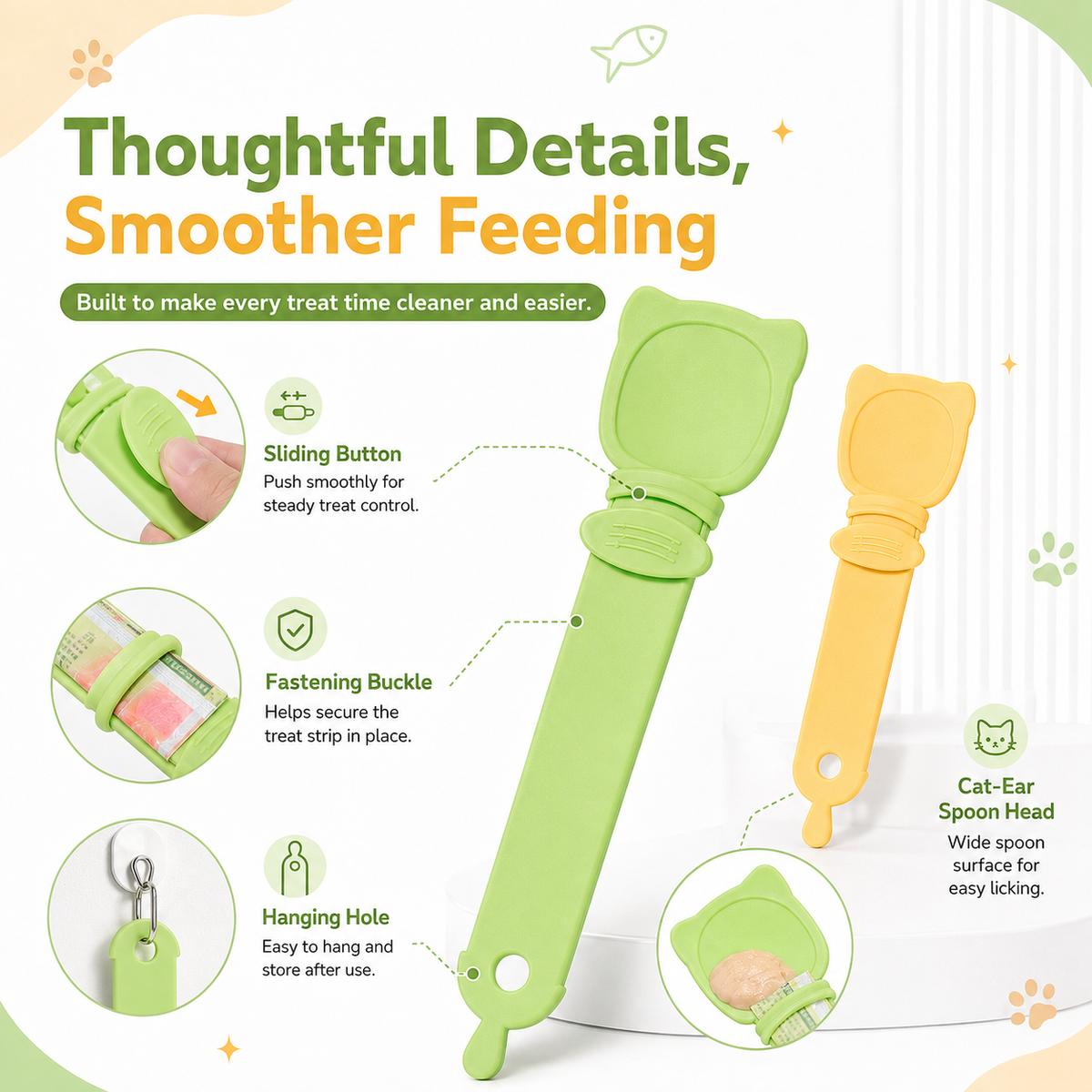 Cat Treat Squeeze Spoon – Cute Cat Head Wet Food Feeder, Treat Dispenser & Feeding Spoon