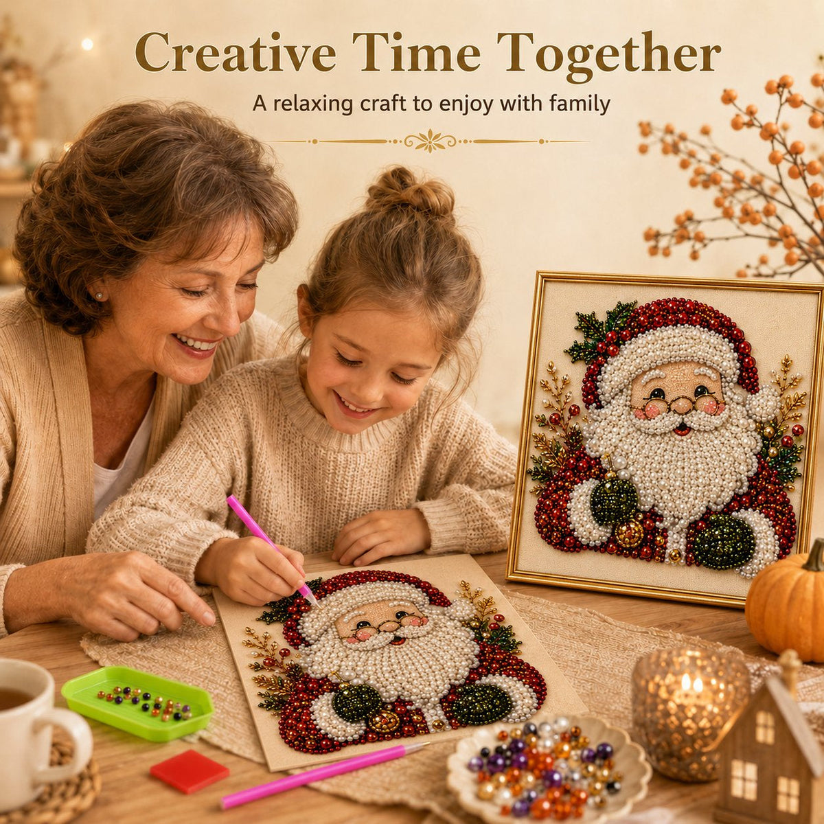 🎄 DIY Christmas Pearl Diamond Painting Art Kit With Frame